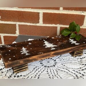 Rustic Wooden Riser Display Stand Plant Riser Snowy Trees Handmade